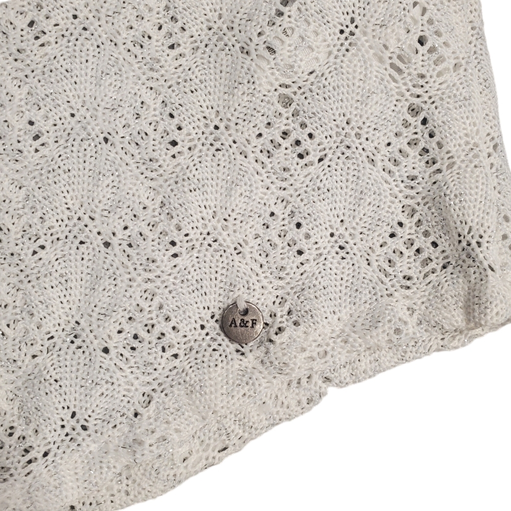 Abercrombie Fitch Top Womens Size XS White 3/4 Sleeve Scoop Neck Crochet Shirt - Picture 9 of 10